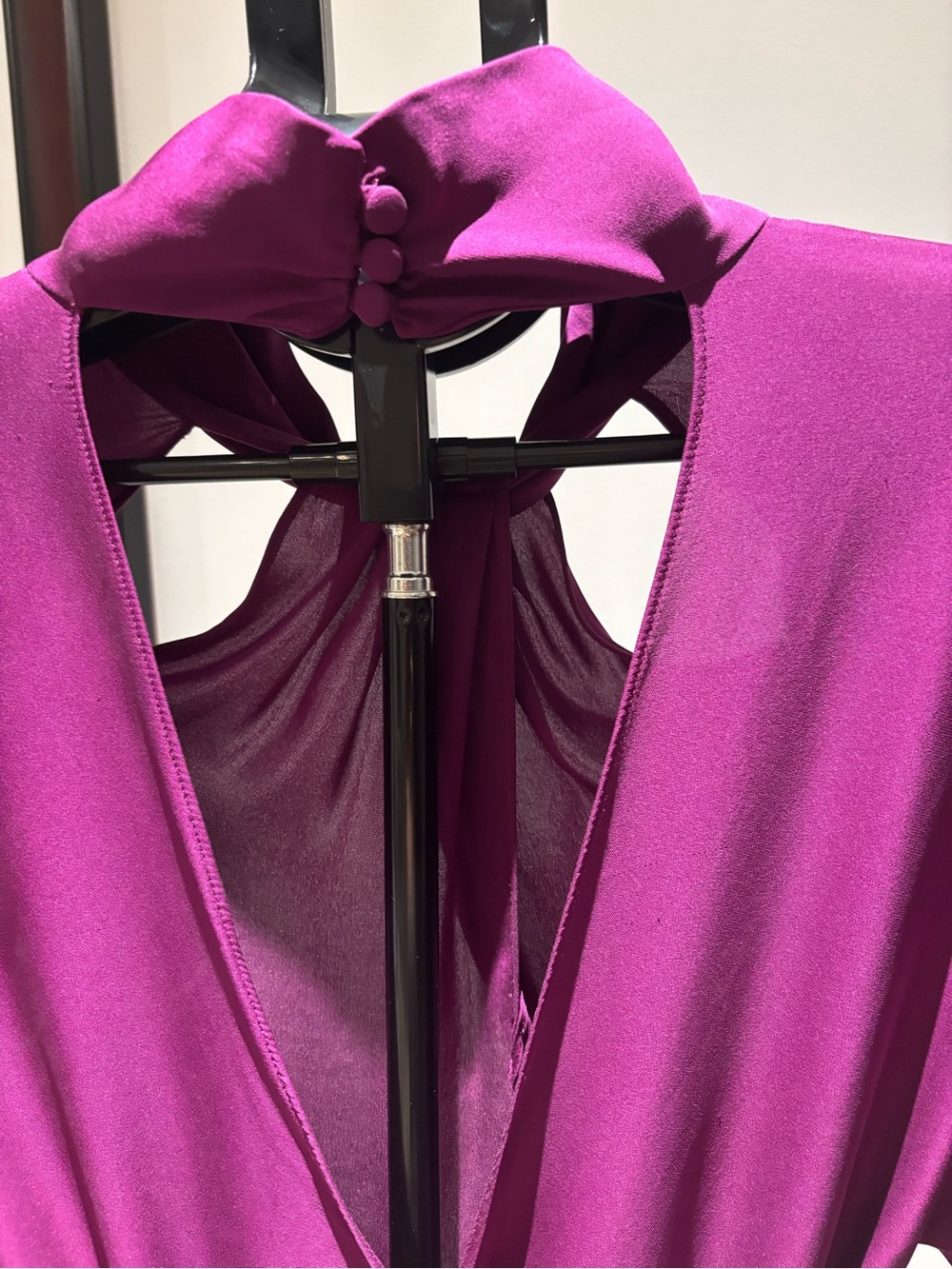Milly Silk Purple Long-Sleeve Tie-Neck Wrap Dress - Picture 4 of 5